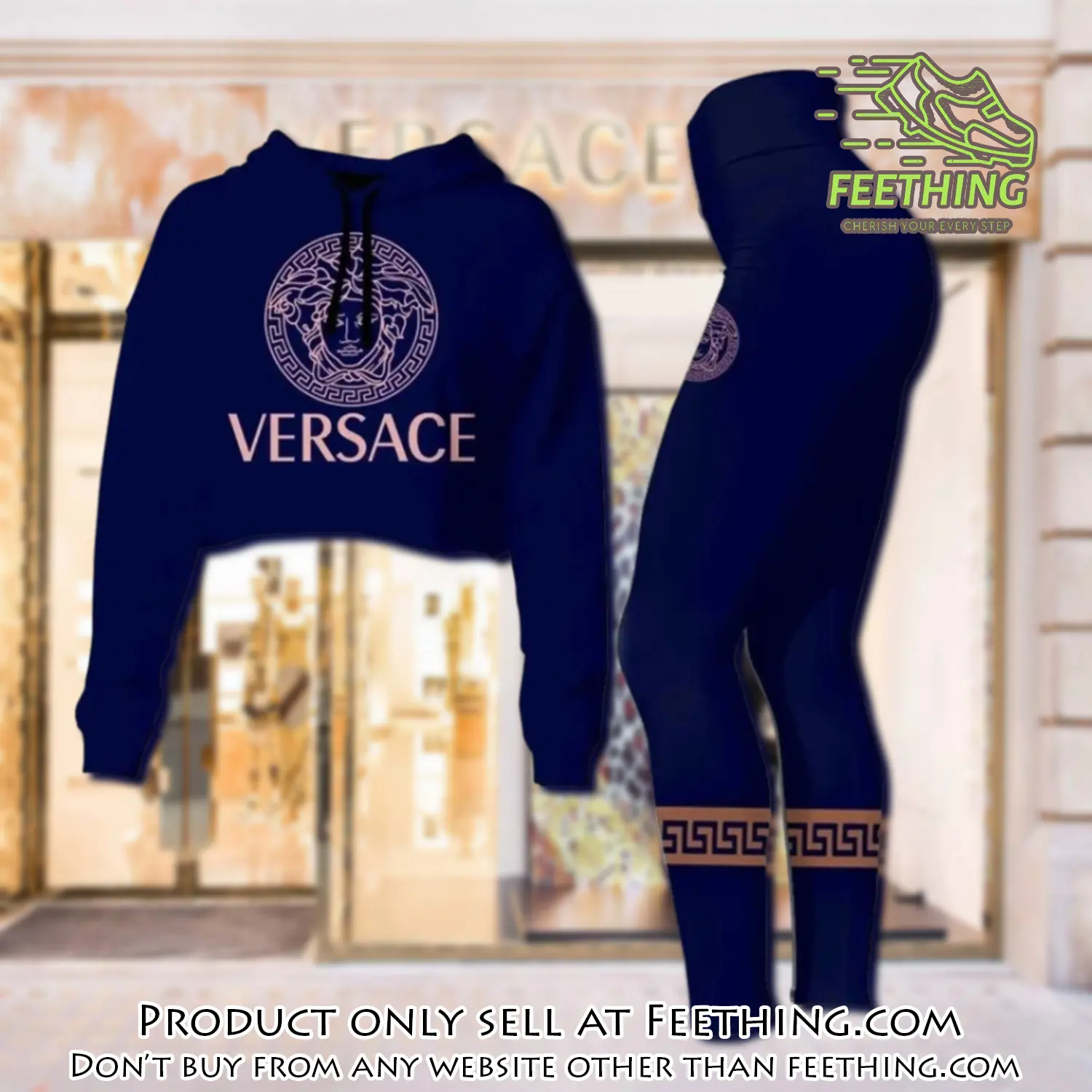 Versace medusa navy luxury brand clothes leggings and crop top set for women ft4344565